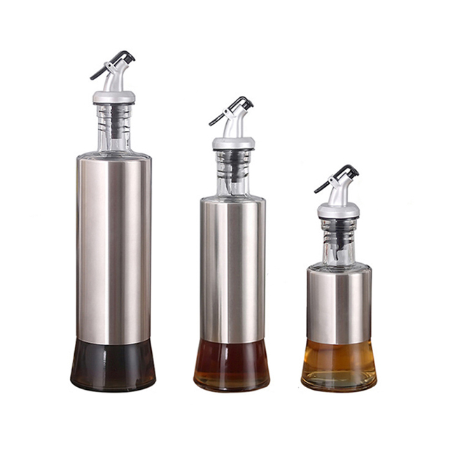 Custom Package Logo 200ml 350ml 500ml Stainless Steel Vinegar Dispenser Glass Olive Oil Bottle