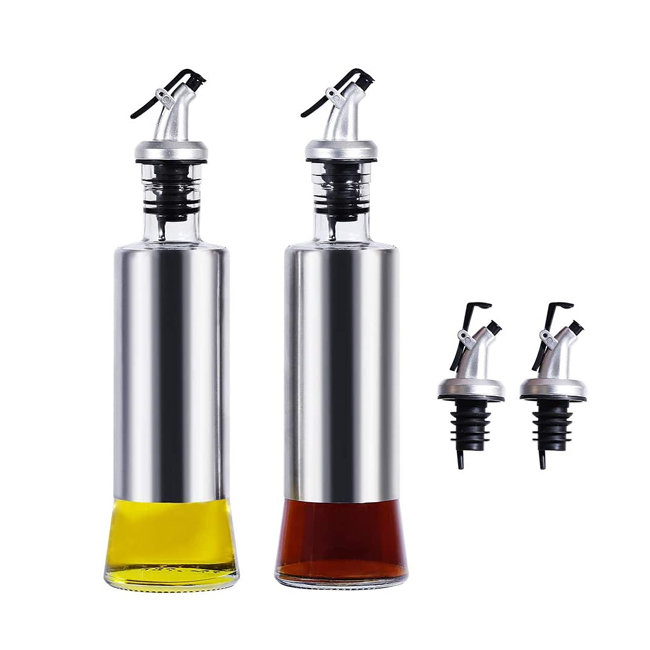 Custom Package Logo 200ml 350ml 500ml Stainless Steel Vinegar Dispenser Glass Olive Oil Bottle