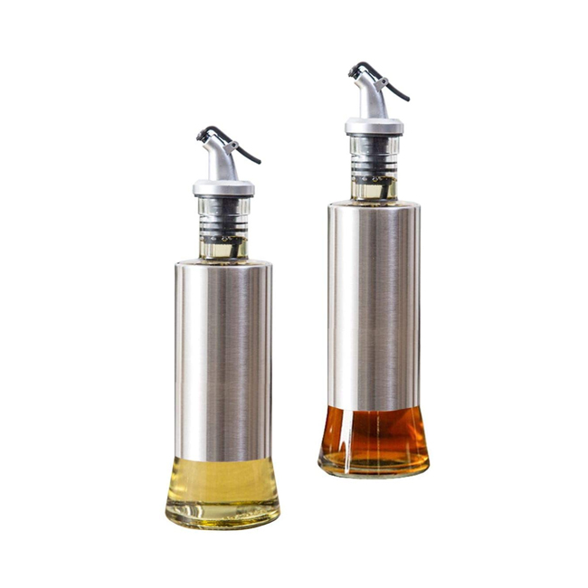 Custom Package Logo 200ml 350ml 500ml Stainless Steel Vinegar Dispenser Glass Olive Oil Bottle