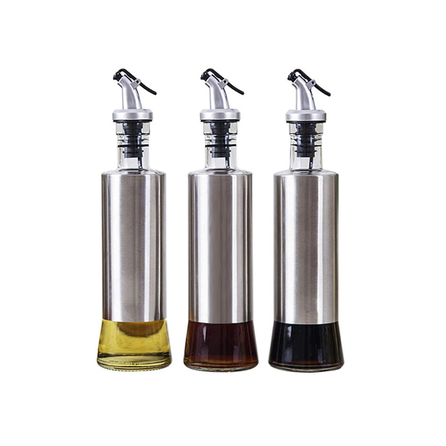 Custom Package Logo 200ml 350ml 500ml Stainless Steel Vinegar Dispenser Glass Olive Oil Bottle