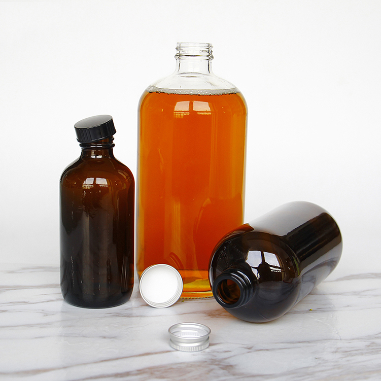 Custom Print Amber Clear 16 Ounce Organic Raw Kombucha Glass Container Bottle With Screw Cap