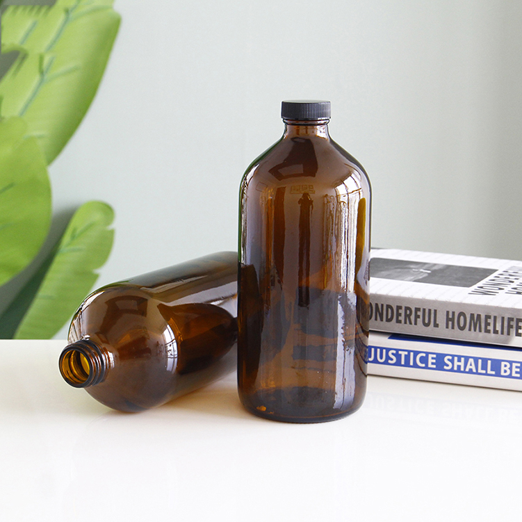Custom Print Amber Clear 16 Ounce Organic Raw Kombucha Glass Container Bottle With Screw Cap