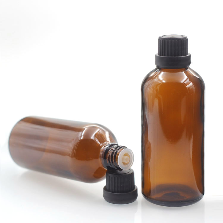 Custom Printed 100ml Glass Bottle Essential Oil Packaging Amber Glass Bottle With Childproof Cap