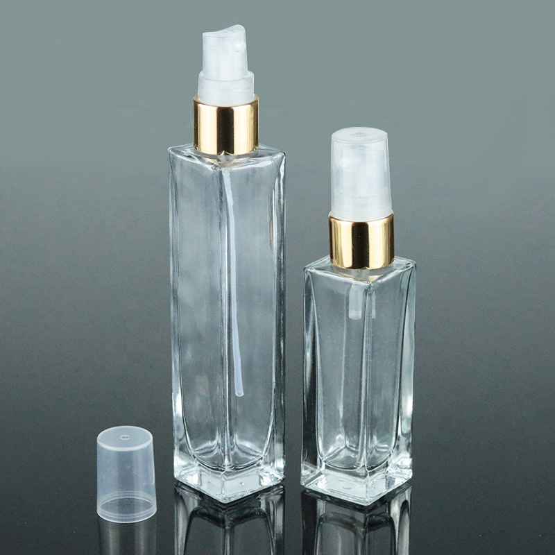 Custom Printed 15ml 30ml 50ml 100ml Square Rectangular Serum pump bottle Glass Lotion Bottle (GSA22)