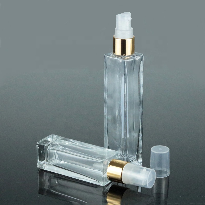 Custom Printed 15ml 30ml 50ml 100ml Square Rectangular Serum pump bottle Glass Lotion Bottle (GSA22)