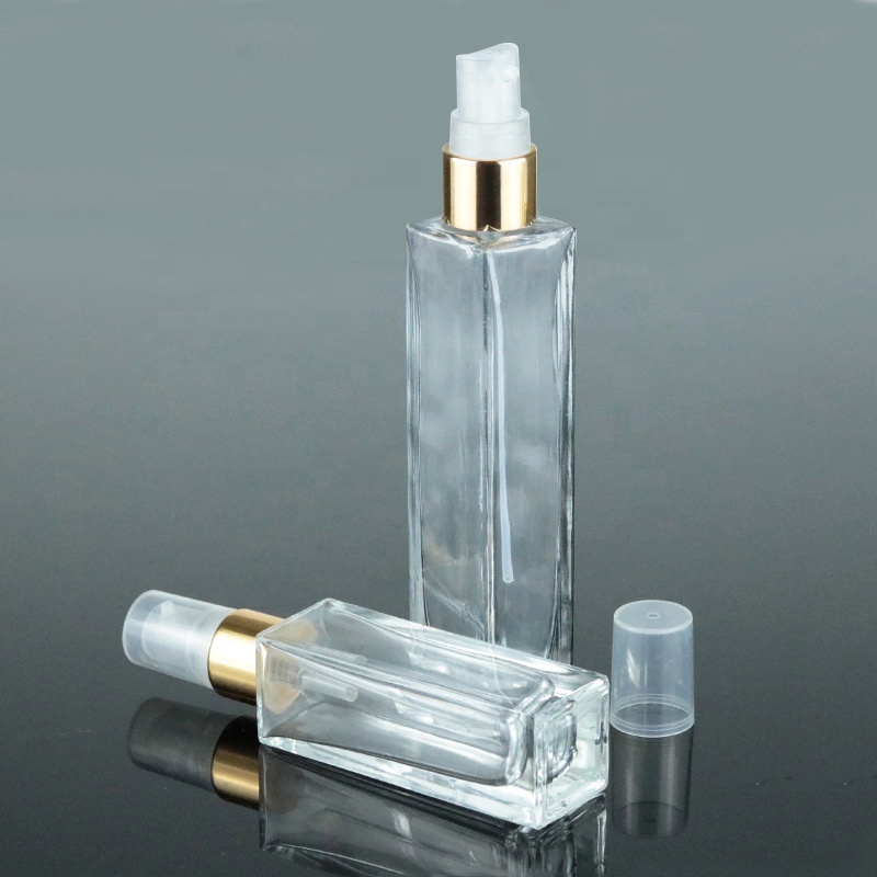 Custom Printed 15ml 30ml 50ml 100ml Square Rectangular Serum pump bottle Glass Lotion Bottle (GSA22)