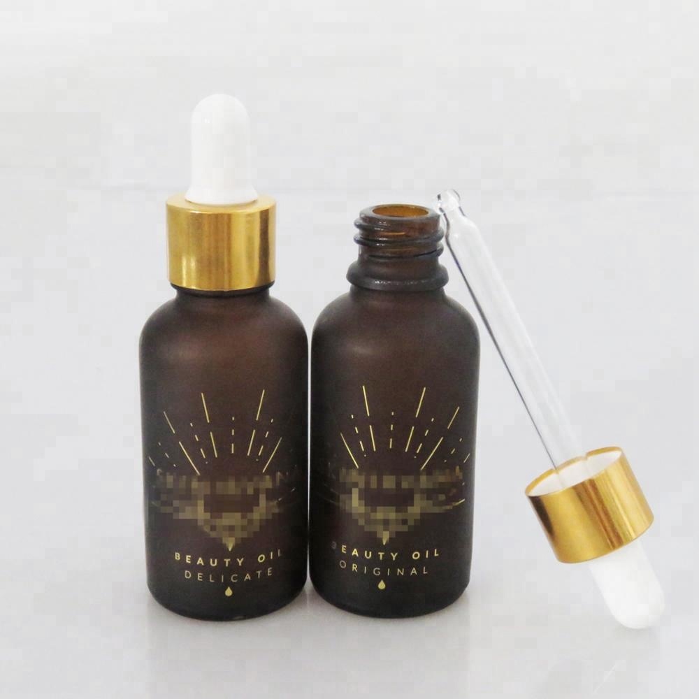 Custom Printed Glass Dropper Bottle Vape Juce Essential Oil Bottle Amber 30ml Frosted Glass Bottles With Gold Cap