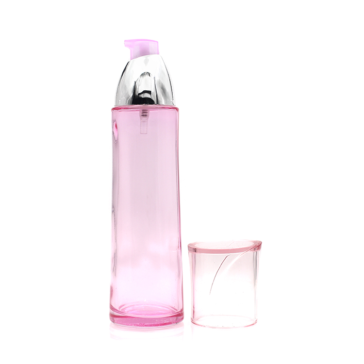 Custom Printed Pink Cream bottle Luxury Cosmetic Packaging Set Glass Cosmetic Bottles And Jar