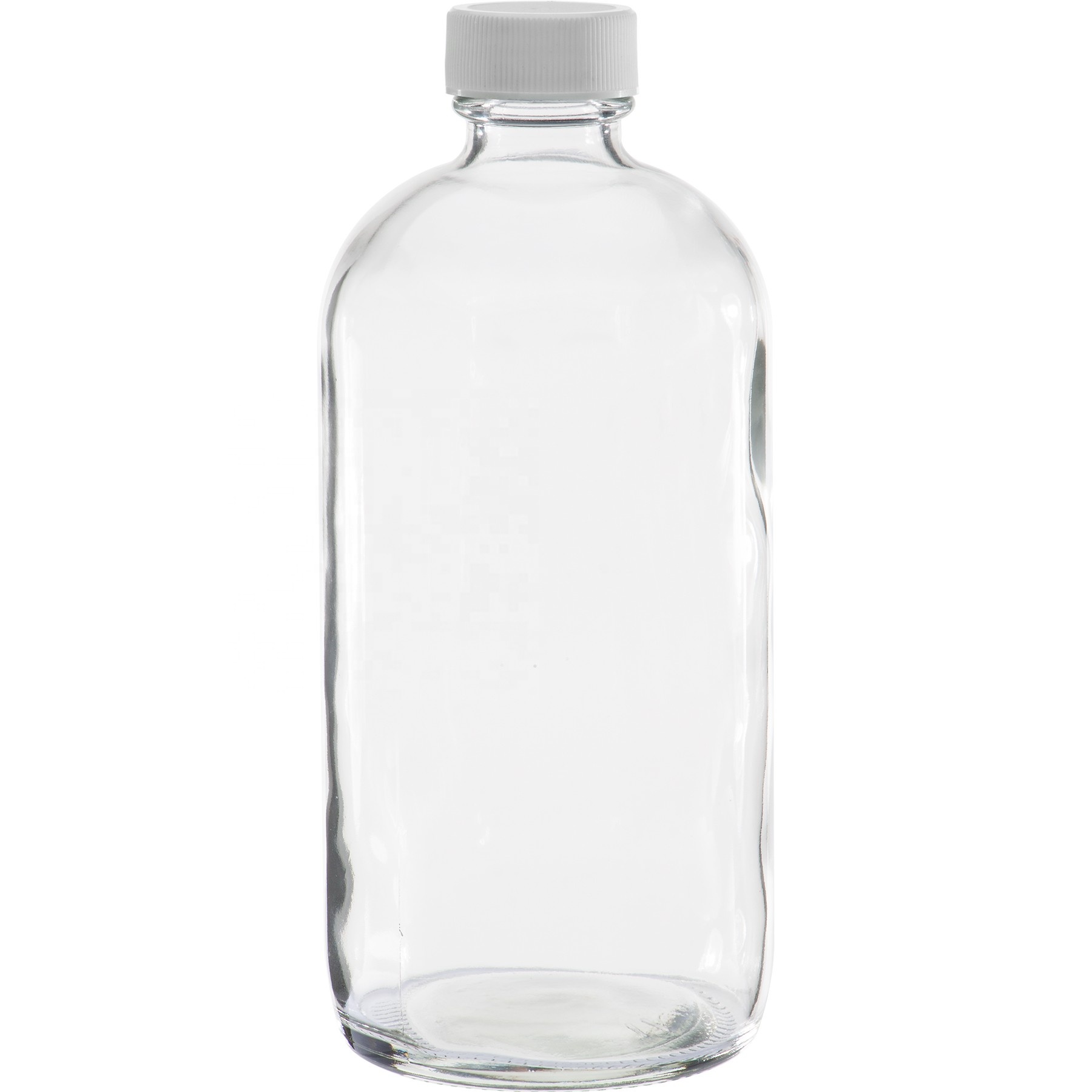 Custom Printing 16oz 500ml Clear Boston Round Kombucha Glass Bottle with Lid