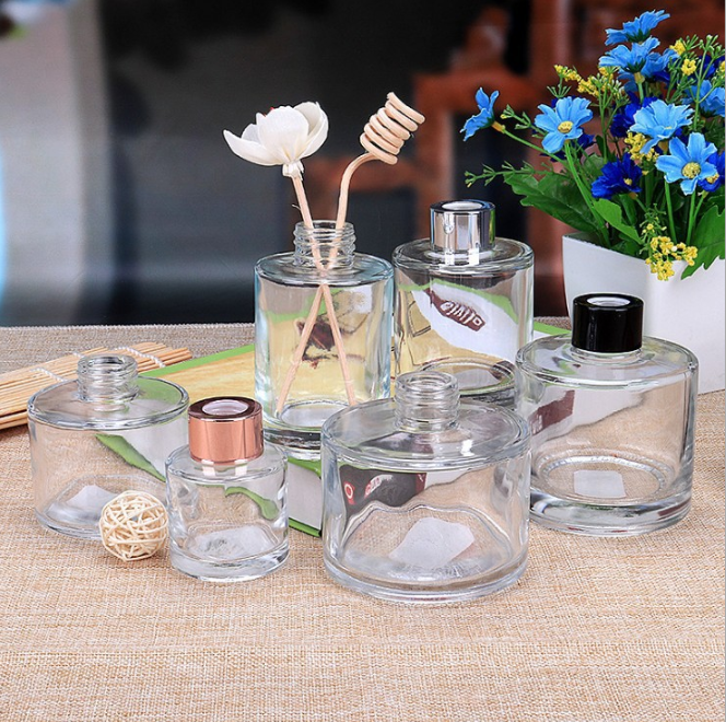 Custom Printing Bathroom Round Clear Glass 50ml 100ml 150ml Empty Perfume Reed Diffuse Glass Bottle