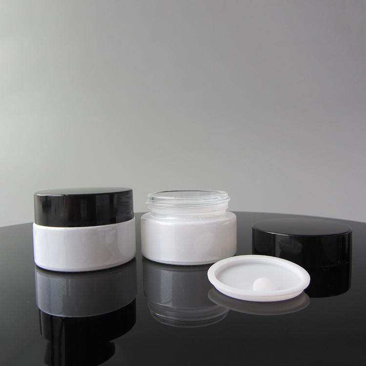 Custom Printing White Glass Jars 20g Pearl White Cosmetic Eye Cream Jar With Black Lid