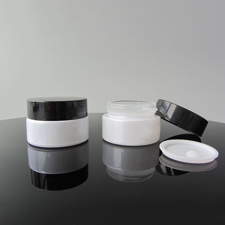 Custom Printing White Glass Jars 20g Pearl White Cosmetic Eye Cream Jar With Black Lid