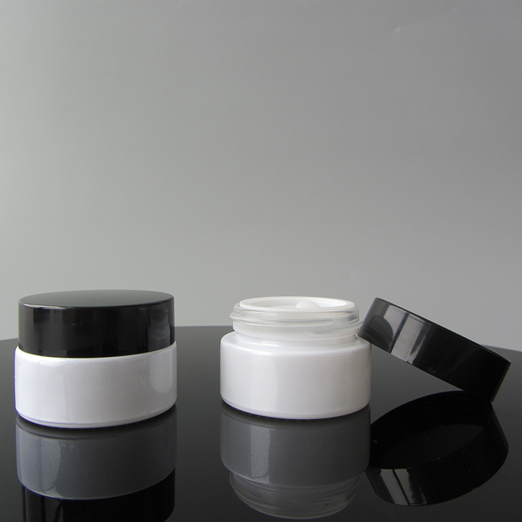 Custom Printing White Glass Jars 20g Pearl White Cosmetic Eye Cream Jar With Black Lid