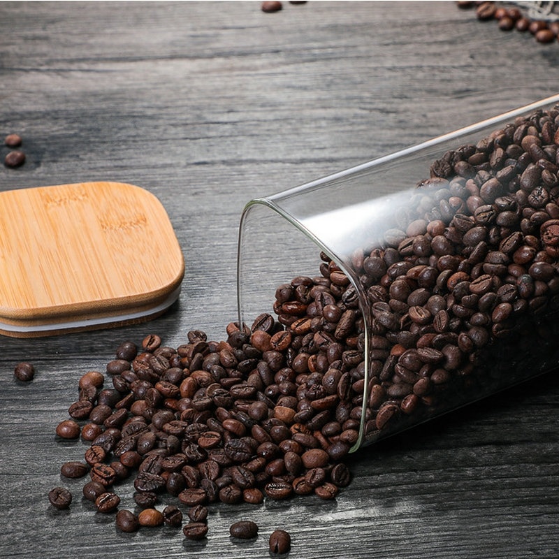 Custom Pyrex Sugar Cereal Square With Sealed Bamboo Lid Glass Jar Storage Container