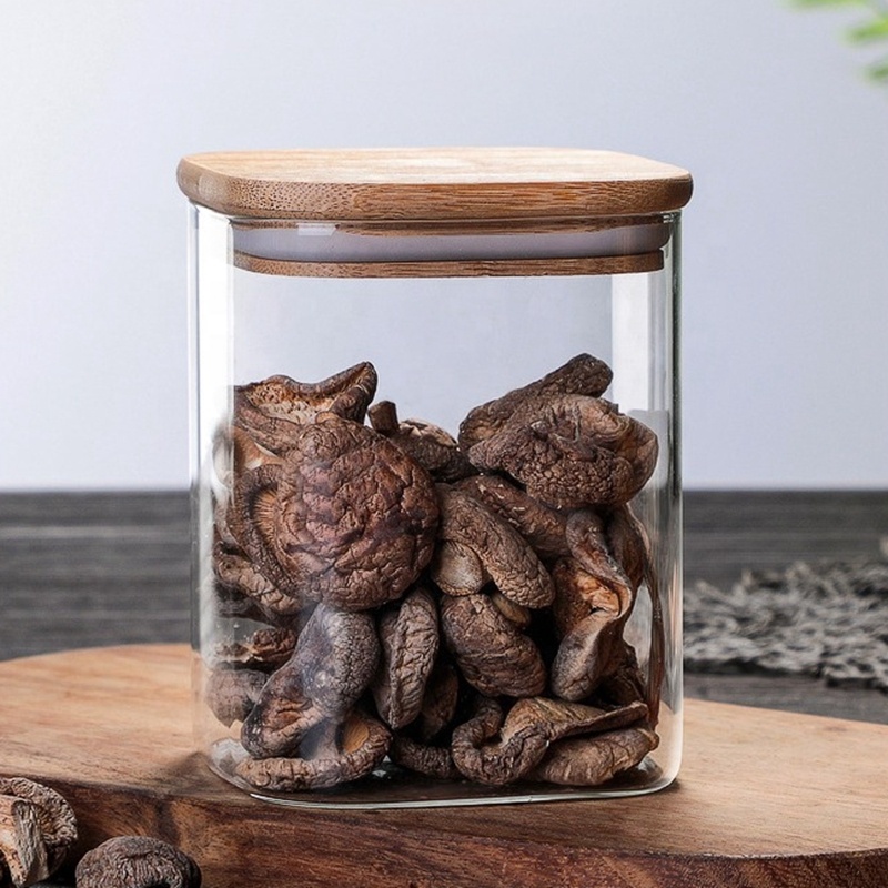 Custom Pyrex Sugar Cereal Square With Sealed Bamboo Lid Glass Jar Storage Container