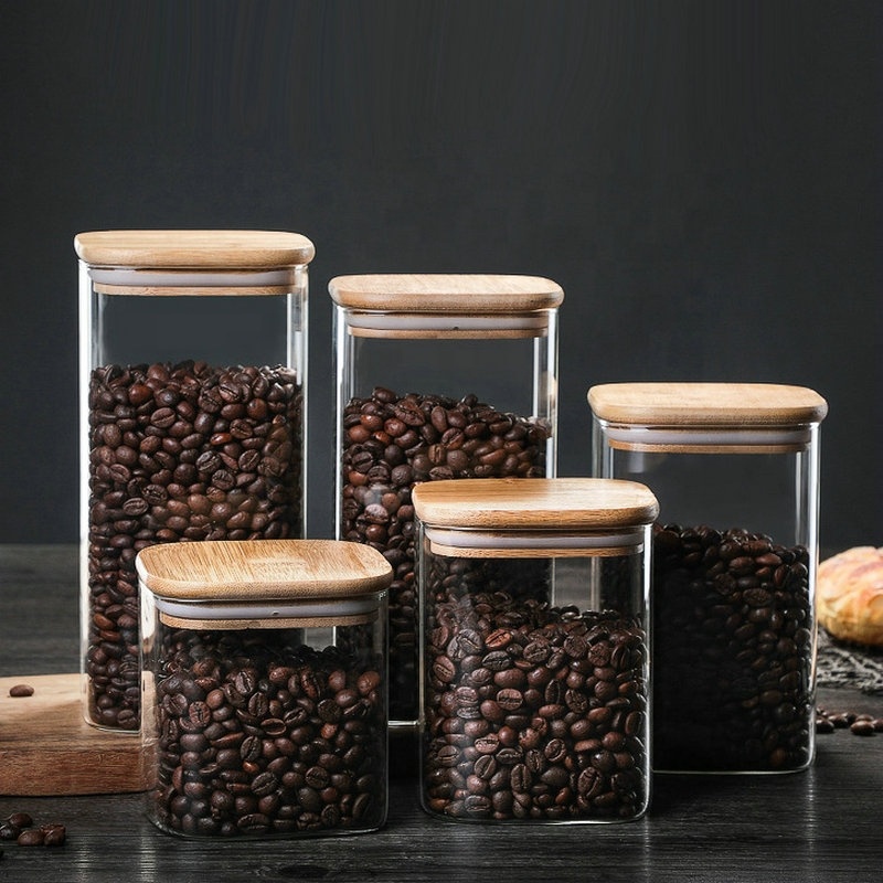 Custom Pyrex Sugar Cereal Square With Sealed Bamboo Lid Glass Jar Storage Container