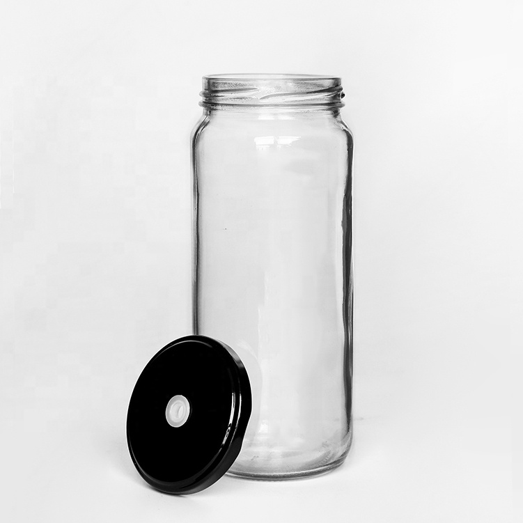 Custom Round Clear 16oz Straight Sided Round Boba Beverage Glass Jar With Lug Cap
