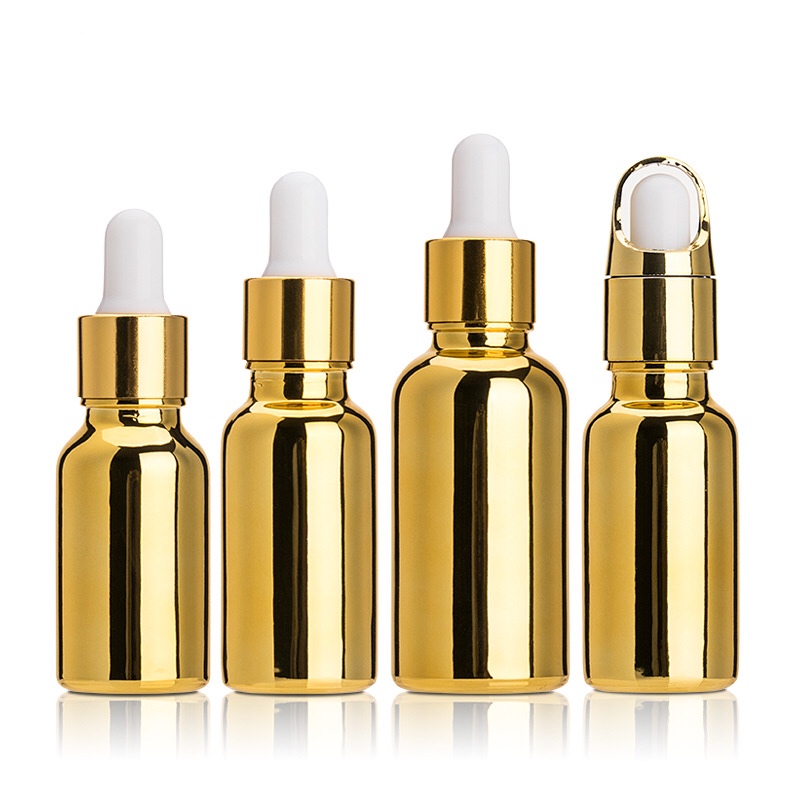 Custom Round Luxury Golden 30ml Glass Perfume Skin Care Cosmetic Storage Container Essential Oil Glass Dropper Bottle