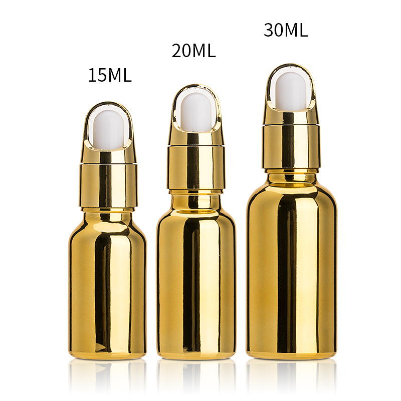 Custom Round Luxury Golden 30ml Glass Perfume Skin Care Cosmetic Storage Container Essential Oil Glass Dropper Bottle