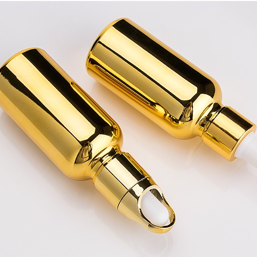 Custom Round Luxury Golden 30ml Glass Perfume Skin Care Cosmetic Storage Container Essential Oil Glass Dropper Bottle
