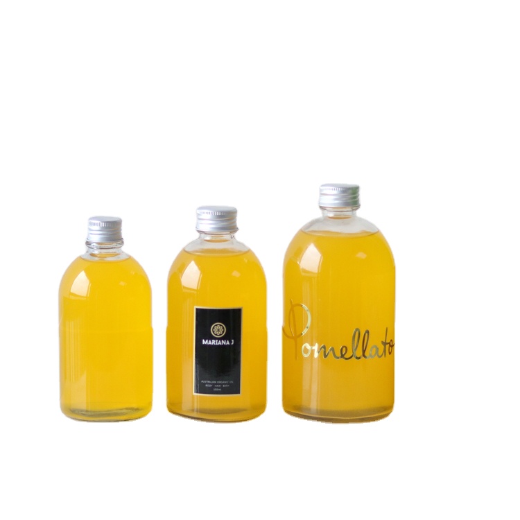Custom Round Shape 300 ml 500 ml Water Drinking Milk Beverage Fruit Juice Glass Bottles With Aluminum Caps