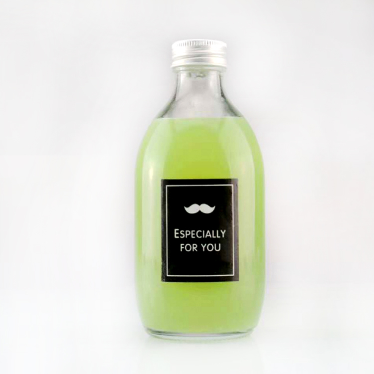 Custom Round Shape 300 ml 500 ml Water Drinking Milk Beverage Fruit Juice Glass Bottles With Aluminum Caps