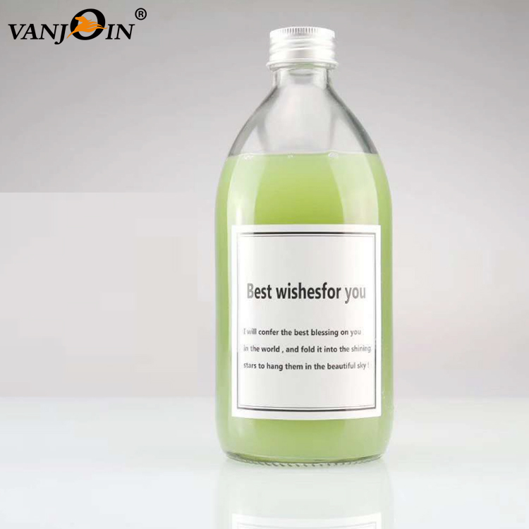 Custom Round Shape 300 ml 500 ml Water Drinking Milk Beverage Fruit Juice Glass Bottles With Aluminum Caps