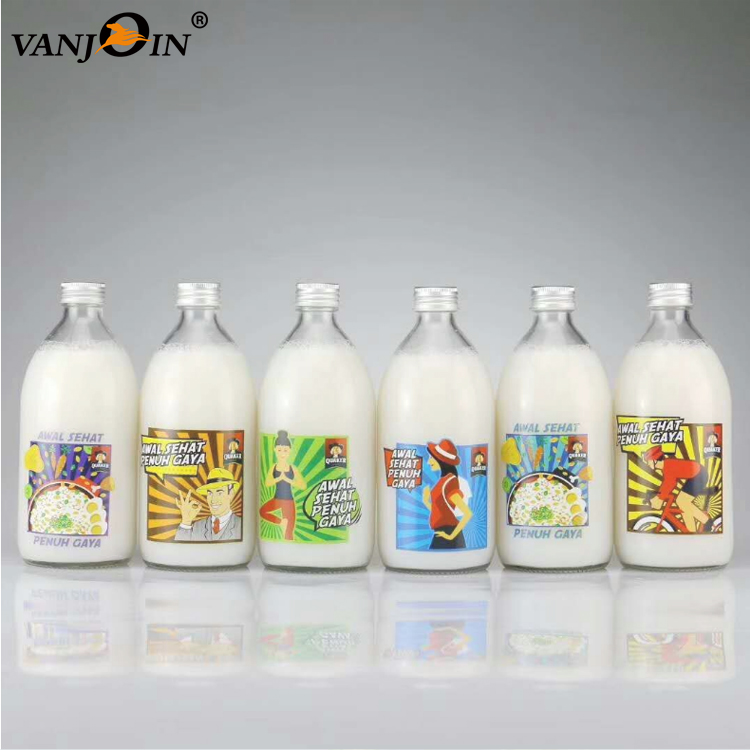 Custom Round Shape 300 ml 500 ml Water Drinking Milk Beverage Fruit Juice Glass Bottles With Aluminum Caps