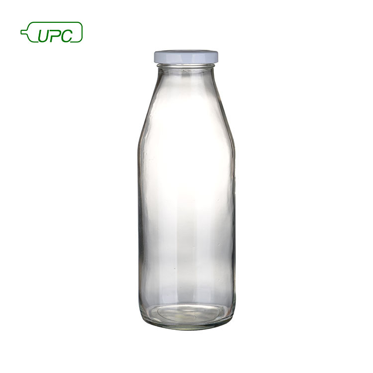 Custom Screen Logo Clear Design 1L Large 1 Liter 1000ml Milk Juice Glass Bottle with Lid for Drinking