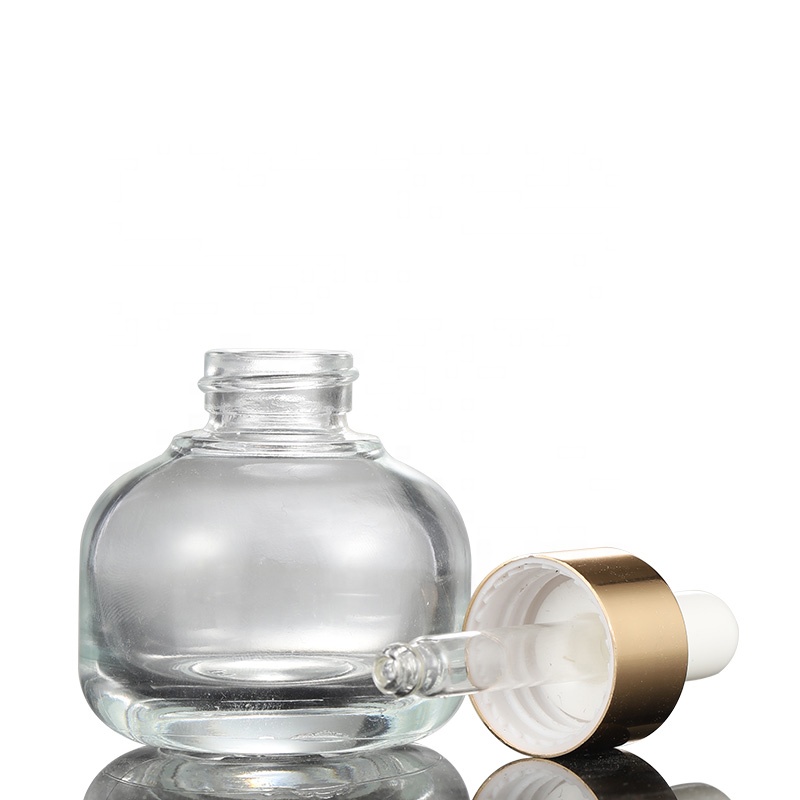 Custom Screen Printing 1 oz 30 ml Transparent Glass Bottles for Essential Oils with Glass Eye Dropper