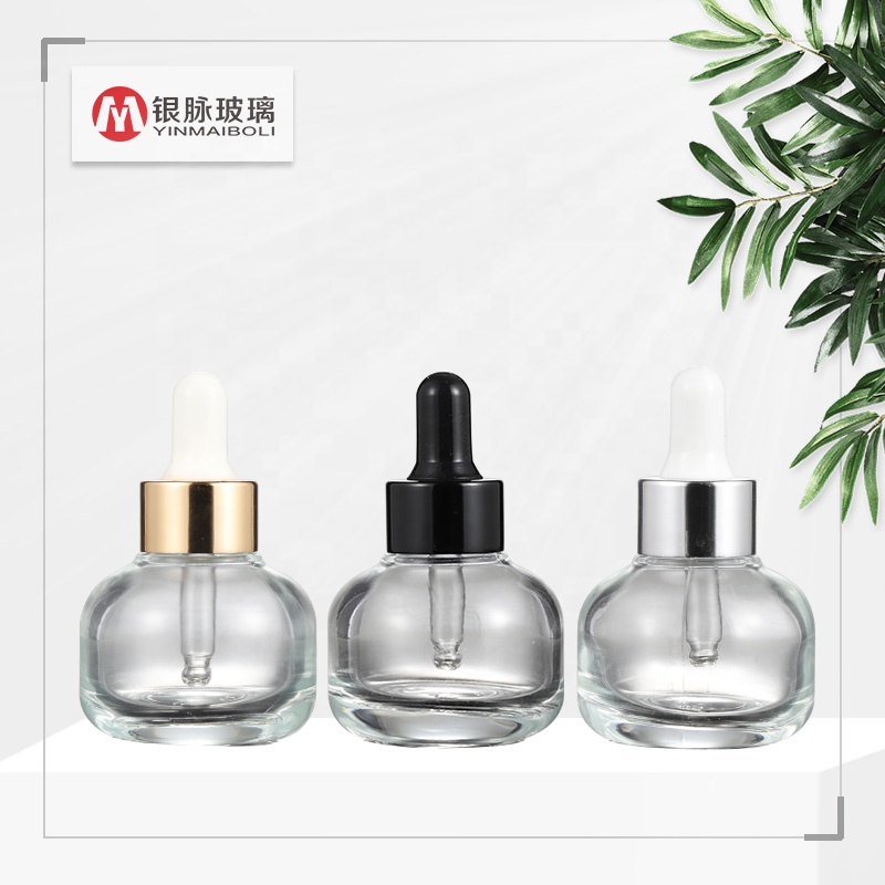 Custom Screen Printing 1 oz 30 ml Transparent Glass Bottles for Essential Oils with Glass Eye Dropper