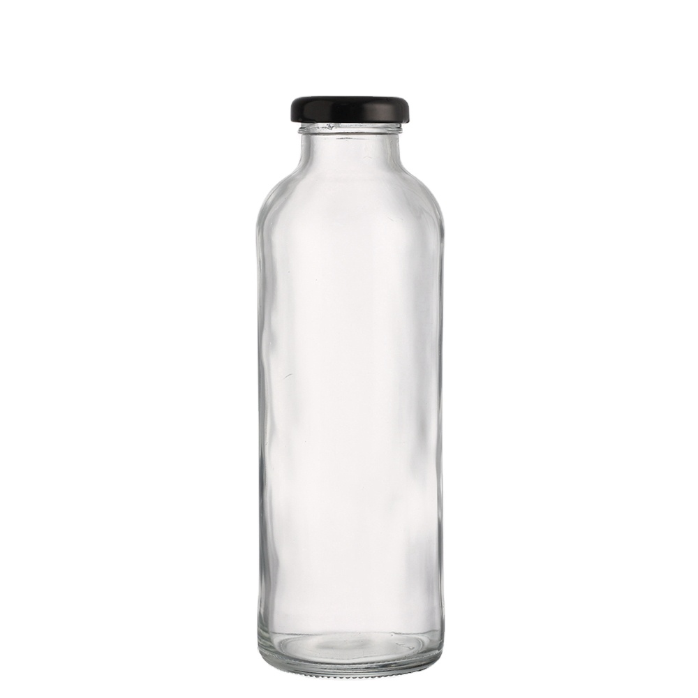 Custom Shape Wholesale Round Clear 16 oz Juice Drinking Beverage Water Glass Bottle with Lid