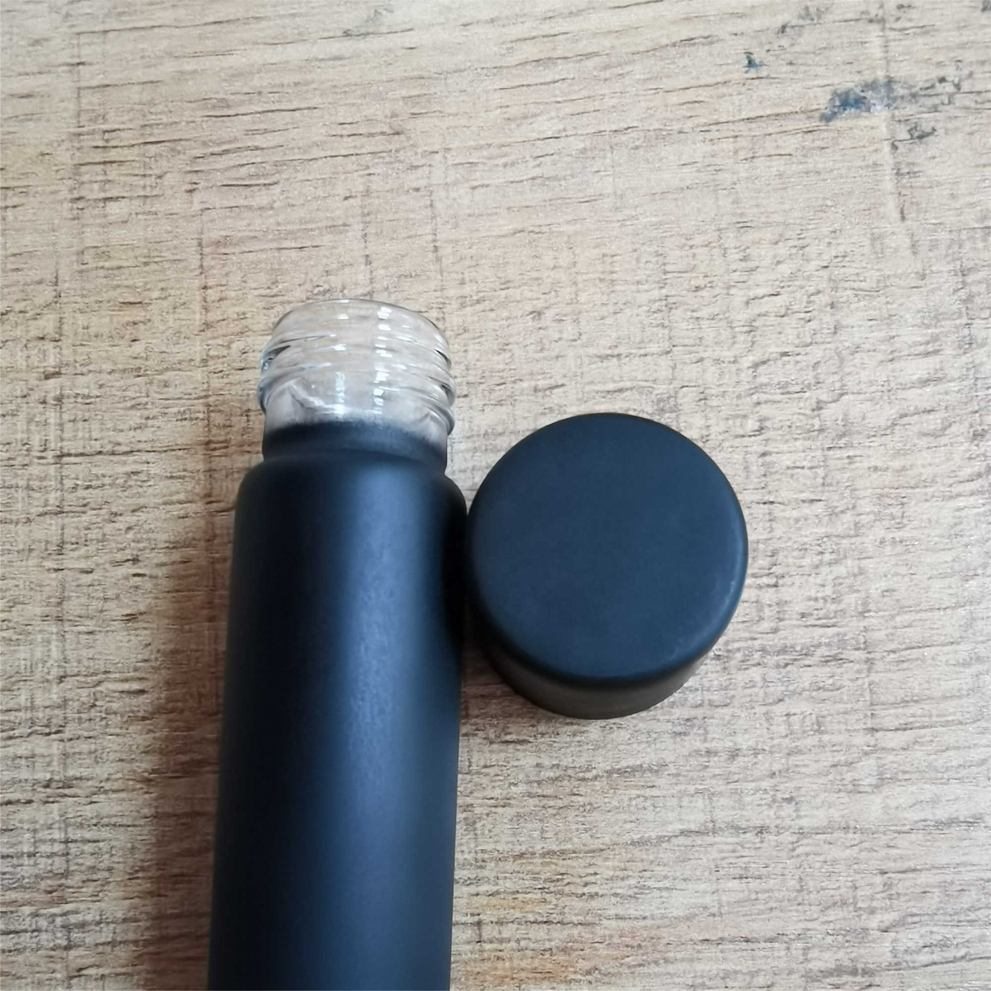 Custom Size Child Resistant Smooth Lid Matte Black Test Pre-Roll Joint Glass Tube 22mm Dia x 120mm High