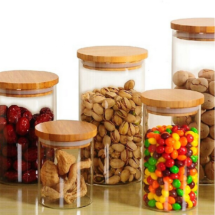 Custom Size Clear Airtight Storage Glass Jar Food Storage Glass Jar With Wooden Lid