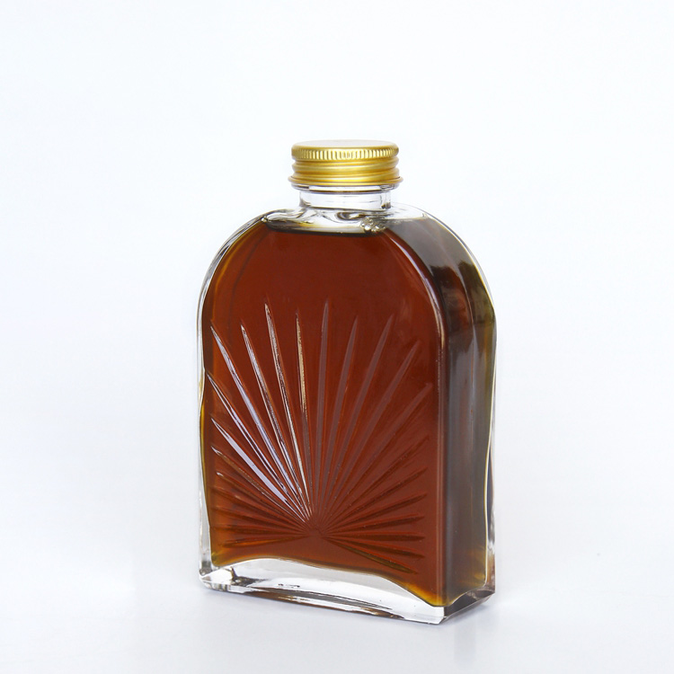 Custom Spray Printing 100ml 200ml 250ml Flat Whisky Glass Bottle for Vodka Coffee Beverage Liquor with Aluminum Cap