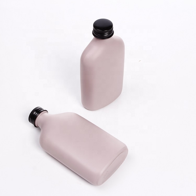 Custom Spray Printing Flat Coffee Glass Bottle for Liquor Milk with Aluminum Lid