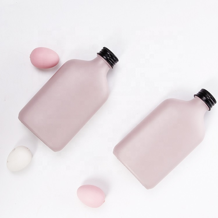 Custom Spray Printing Flat Coffee Glass Bottle for Liquor Milk with Aluminum Lid