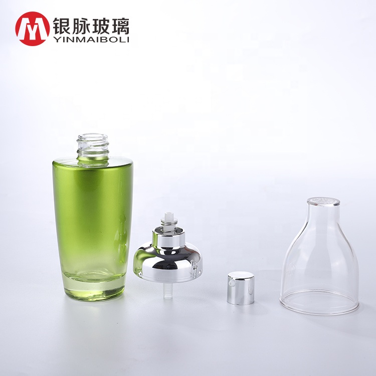 Custom Spraying Green Glass Lotion Bottles Glass Cream Jars Cosmetic packaging Container Set