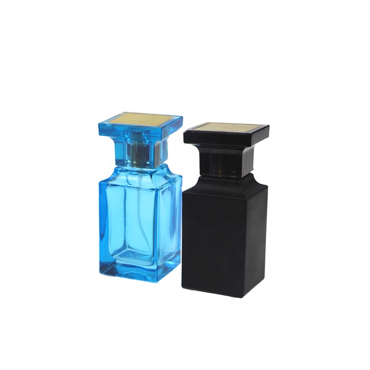 Custom Square Black Blue Empty 50ml Men Cologne Fine Mist Spray Perfume Glass Bottles