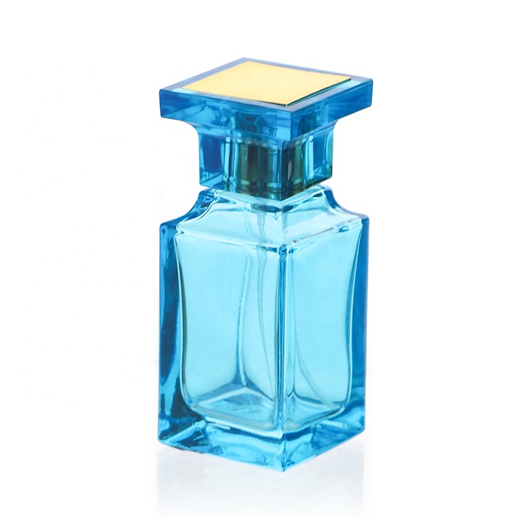 Custom Square Black Blue Empty 50ml Men Cologne Fine Mist Spray Perfume Glass Bottles