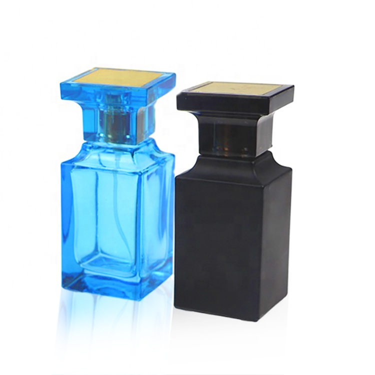 Custom Square Black Blue Red Empty 55ml Men Cologne Fine Mist Spray Perfume Glass Bottles Black Cologne Bottle