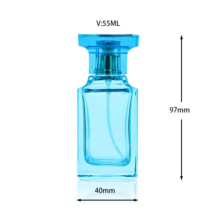 Custom Square Black Blue Red Empty 55ml Men Cologne Fine Mist Spray Perfume Glass Bottles Black Cologne Bottle