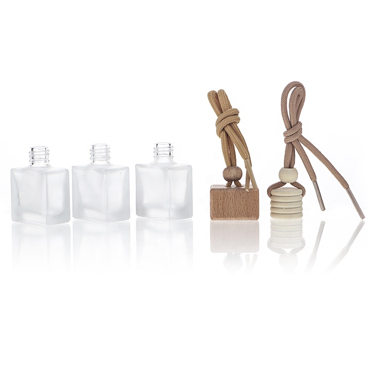 Custom Square Frosted Car Hanging Diffuser Glass Bottle Mini Perfume Spray Bottle