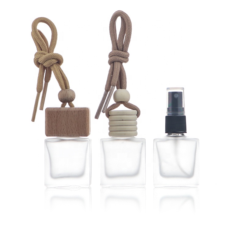 Custom Square Frosted Car Hanging Diffuser Glass Bottle Mini Perfume Spray Bottle