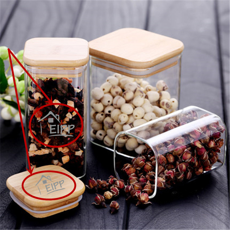 Custom Square Shape High Borosilicate Glass Food Canister Set with Bamboo Lid and Spoon
