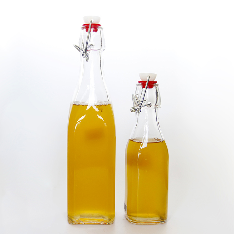 Custom Swing Top Square Glass Vinegar Codd Bottle With Stoppers For Oil Milk Soy Water Sauce