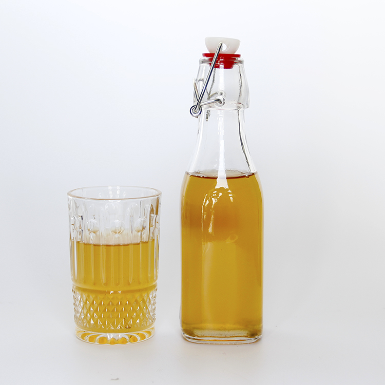 Custom Swing Top Square Glass Vinegar Codd Bottle With Stoppers For Oil Milk Soy Water Sauce