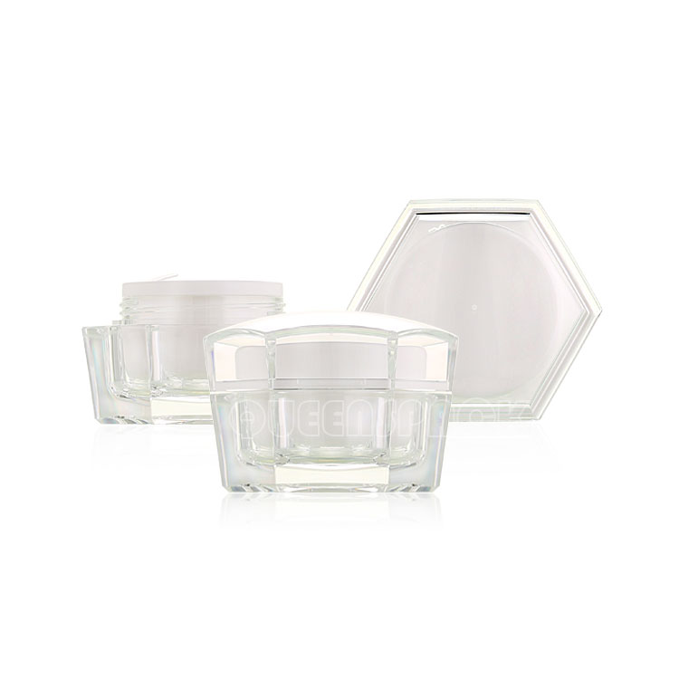 Custom Unique hexagon Luxury Acrylic Cream Jar 15ML 30ML 50ML Cosmetic Packaging Cream Jar