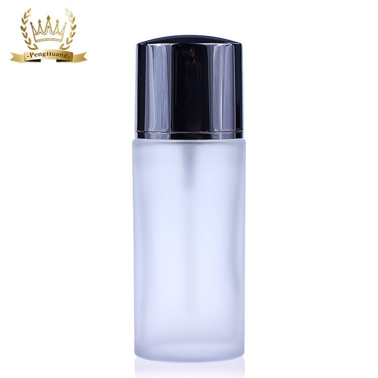 Custom White Frosted Glass Skin Care Packaging Empty Body Lotion Printed Pump Round Glass Lotion Bottle Set