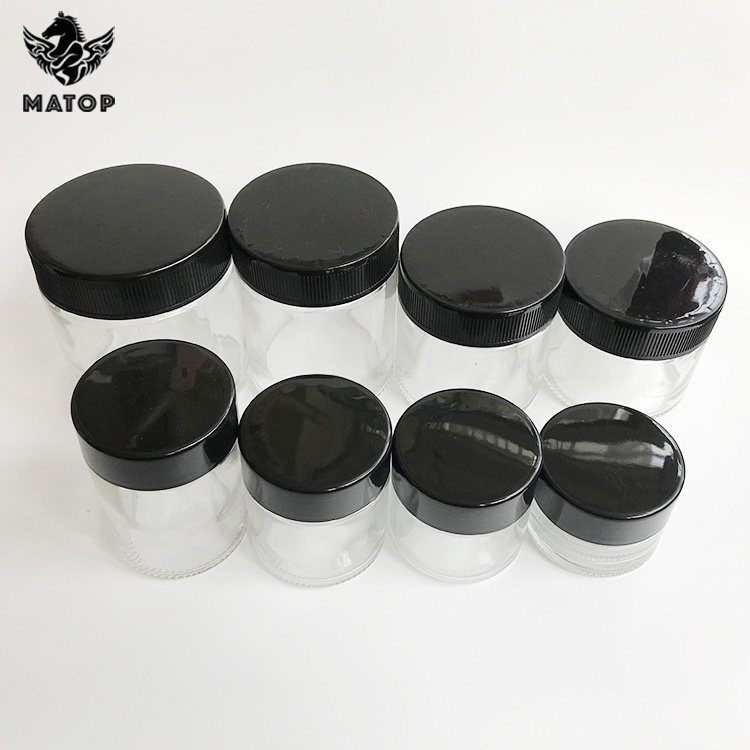 Custom White black bottle child proof glass jar hemp flower airtight glass container